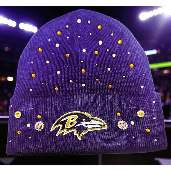 Baltimore Ravens Purple Beanie design with Logo Gold & Purple Rhinestones - Picture 2 of 6